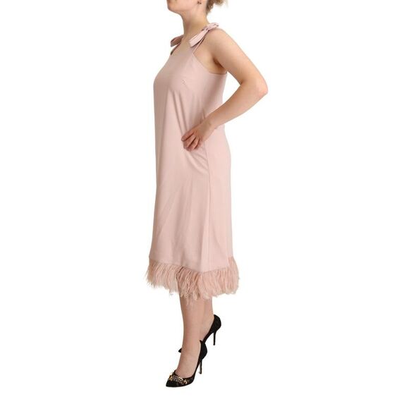 P.A.R.O.S.H. Pink Polyester Sleeveless Midi Feather Shift Women's Dress - Picture 2 of 4